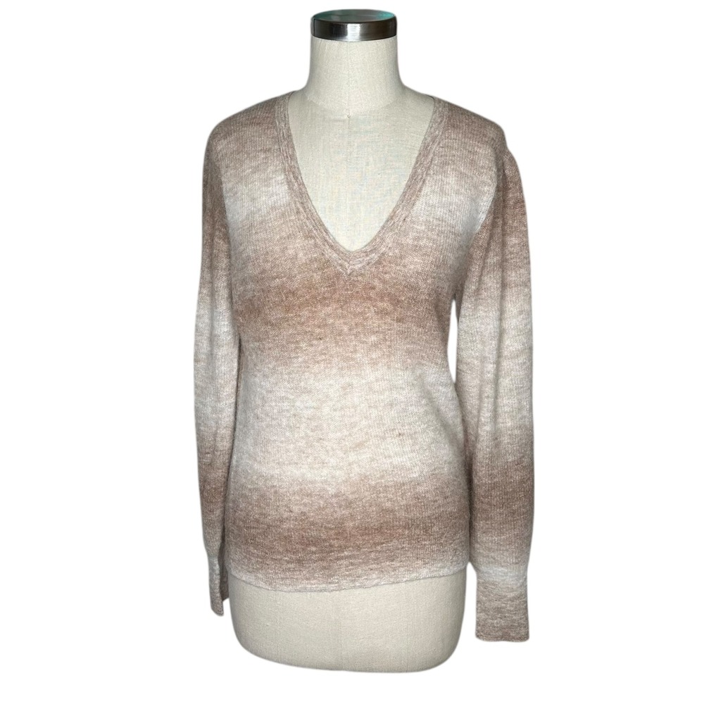 MADEWELL Tan Brown Ombre V Neck Sweater Alpaca‎ Blend Cream Women's Size Medium